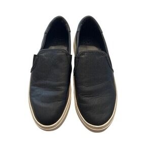 UGG Women's Black Leather Slip-On Sneakers with White Soles 8